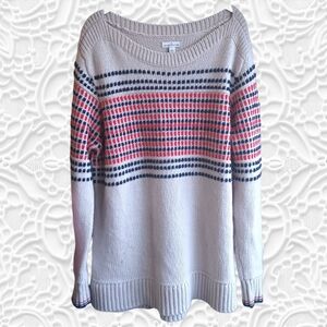 L.L. Bean Signature Women's Wide Neck Striped 100% Wool Pullover Sweater